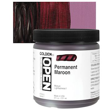 Open in modal - Golden Open Acrylic - Permanent Maroon, 8 oz Jar and swatch