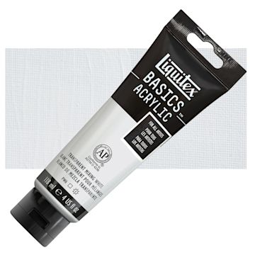Open in modal - Liquitex Basics Acrylic Paint - Transparent Mixing White, 4 oz tube and swatch
