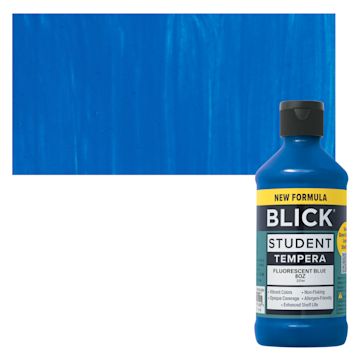 Open in modal - Blick Student Tempera Paint - Fluorescent Blue, 8 oz Bottle and swatch