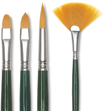 Escoda Barroco Toray Gold Synthetic - 4 different brushes shown upright
