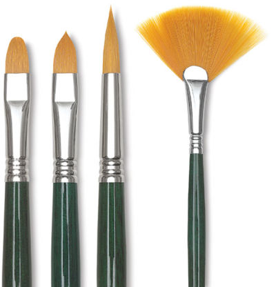 Escoda Barroco Toray Gold Synthetic - 4 different brushes shown upright
