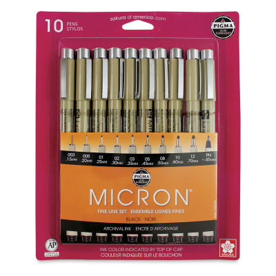 Sakura Pigma Micron Pens - Set of 10, Black, Assorted Wide