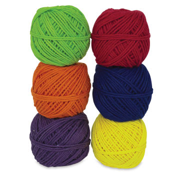 Hemptique Hemp Yarn Bon Bons - 6 multicolor Yarn skeins stacked
