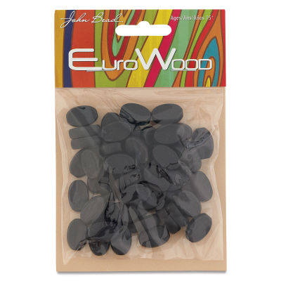 John Bead Euro Wood Beads - Black, Flat Oval, 10 mm x 15 mm, Pkg of 50