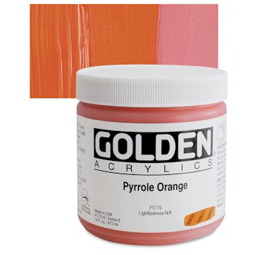 Open in modal - Golden Heavy Body Artist Acrylic - Pyrrole Orange, 16 oz Jar and swatch