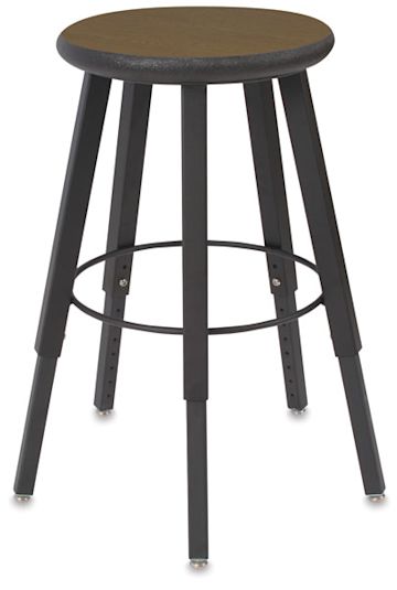 Open in modal - Solid Welded Stool - Front view of 5 legged stool with Bannister Oak seat and adjustable legs 