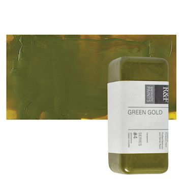 Open in modal - R&F Encaustic Paint Block - Green Gold, 104 ml block and swatch