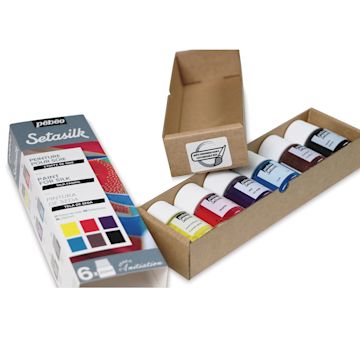 Open in modal - Pebeo Setasilk Silk Fabric Paint Set - Initiation, Set of 6, Assorted Colors, 20 ml, Bottle (Set contents)