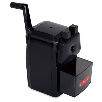 SuperPoint Manual Pencil Sharpener - left view of sharpener with shavings reservior pulled out