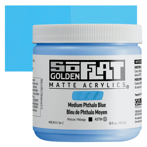 Golden SoFlat Matte Acrylic Paint - Medium Phthalo Blue, 473 ml, Jar