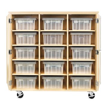 Open in modal - Robotics Tote Storage Cabinets - Front view of open 12 shelf version, Totes not included