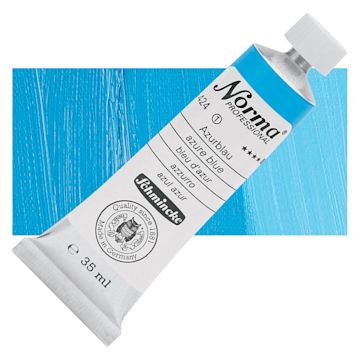 Open in modal - Schmincke Norma Professional Oil Paint - Azure Blue, 35 ml, Tube and swatch