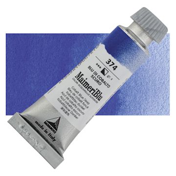 Open in modal - Maimeri Blu Artist Watercolor - Cobalt Blue Deep, 12 ml Tube and swatch