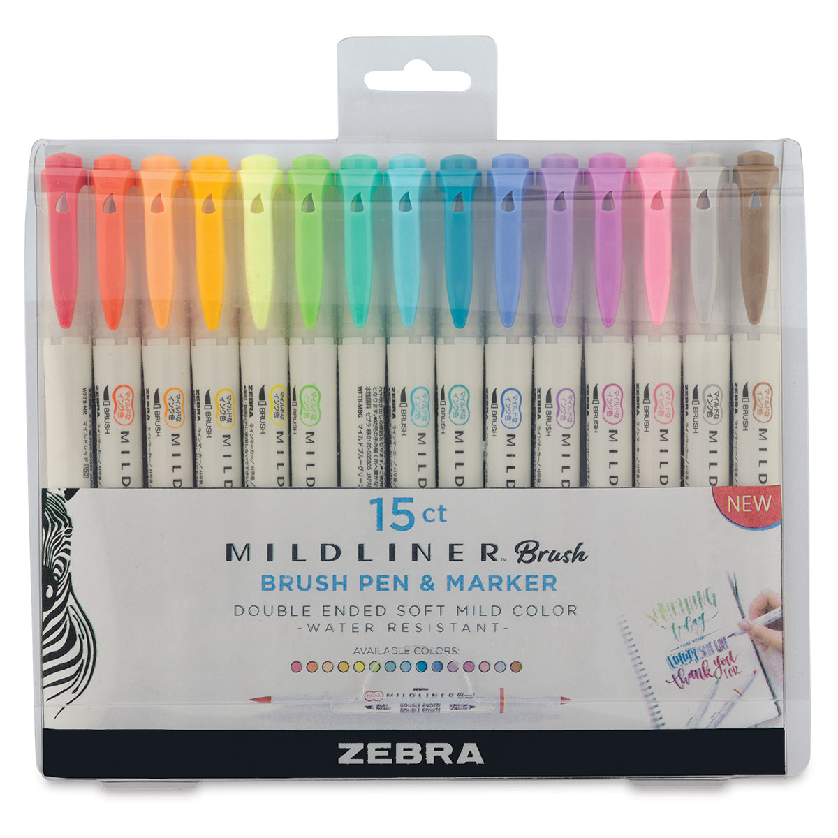  Zebra Pen Mildliner Brush Marker, Double Ended Brush and Fine  Tip Pen, Assorted Soft Colors, 15 Count (Pack of 1) : Office Products