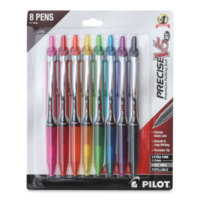 Pilot Precise V5 Retractable Pens - Front of blister package of 8 Extra Fine Colors
