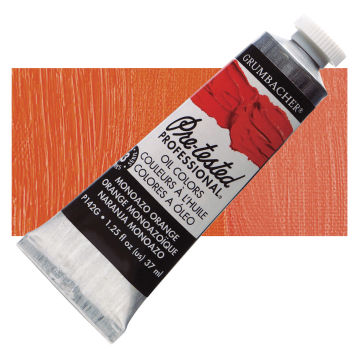 Open in modal - Grumbacher Pre-Tested Artists' Oil Color - Mono Azo Orange, 1.25 oz tube and swatch