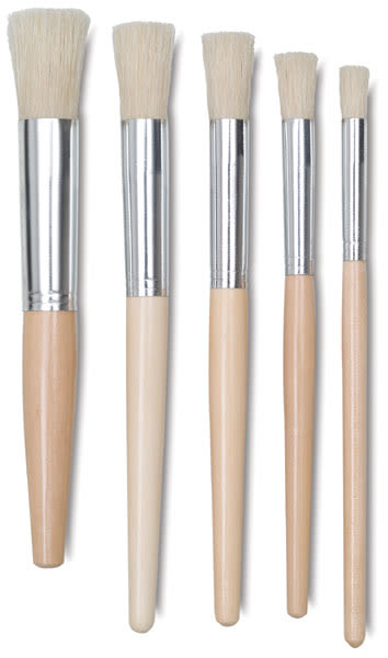 Blick Economy White Bristle Stencil Brush - 5 sizes of brushes shown upright