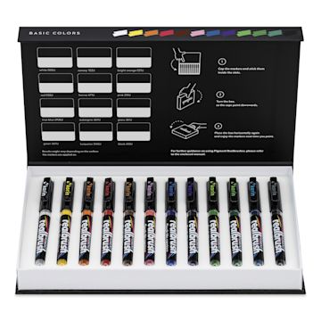 Open in modal - Karin Realbrush Pigment Markers - Basic Colors, Set of 12, markers inside the box