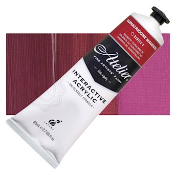 Open in modal - Chroma Atelier Interactive Artists' Acrylic - Quinacridone Magenta, 80 ml tube and swatch