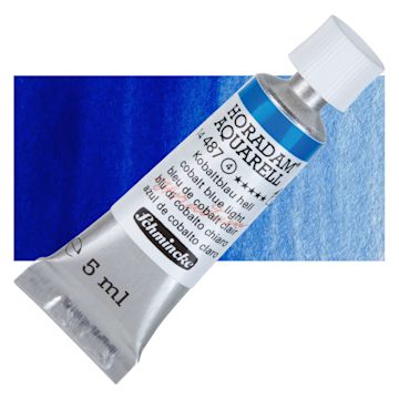 Open in modal - Schmincke Horadam Aquarell Artist Watercolor - Cobalt Blue Light, 5 ml tube and swatch