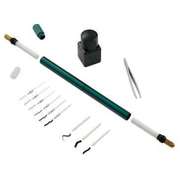 Open in modal - Tom's Studio Lumos Pro Refillable Dual Tip Pen Set - Ivy, contents laid out