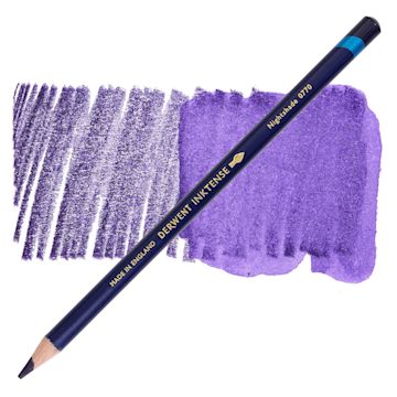 Open in modal - Derwent Inktense Pencil - Nightshade, swatch and pencil