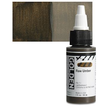 Open in modal - Golden High Flow Acrylic Paint - Raw Umber, 1 oz bottle and swatch