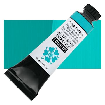 Open in modal - Daniel Smith Extra Fine Gouache - Cobalt Teal Blue, 15 ml Tube and swatch