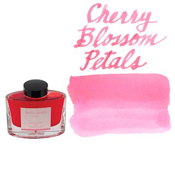 Open in modal - Pilot Iroshizuku Fountain Pen Ink - Cherry Blossom Petals, 50 ml, swatch and bottle