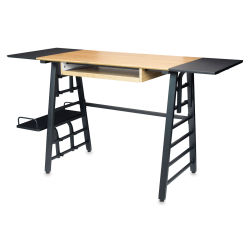 Studio Designs Ashwood Convertible Desk - Right angled view of desk showing shelves
