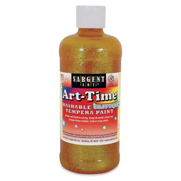 Art-Time Washable Glitter Tempera - Front of bottle of Yellow Glitter Tempera
