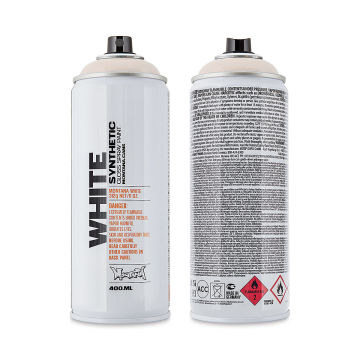 Montana White Spray Paint - Ancient White, 400 ml (Front and back of spray can)
