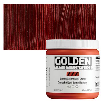 Open in modal - Golden Heavy Body Acrylic Paint - Benzimidazolone Burnt Orange, 237 ml Jar and swatch