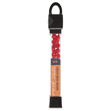 Open in modal - John Bead Czech Seed Beads - Red, Transparent, 32/0, 19 g vial