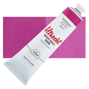 Open in modal - Utrecht Artists' Acrylic Paint - Medium Magenta, 5 oz Tube and swatch
