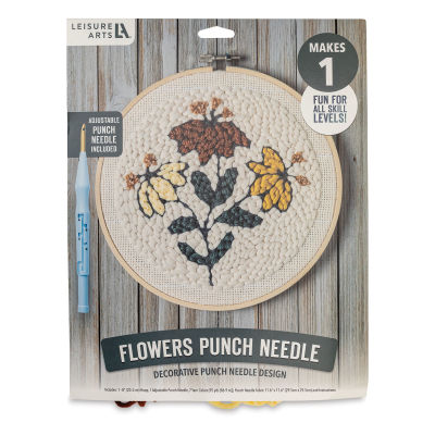 Leisure Arts Punch Needle Kit - Flowers, 8" (Front of packaging)
