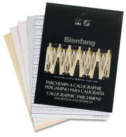 Bienfang Calligraphic Parchment Paper - Cover of Assorted Color pad shown, with fan of colors behind