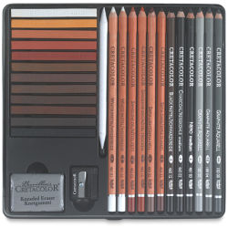 Cretacolor Drawing Sets - Components of 27 pc Intermediate Drawing Set shown in tray