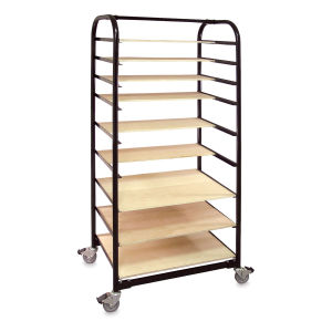 Brent Ware Cart - left angle of steel frame cart showing 12 plywood shelves and heavy duty casters (shelving not included)