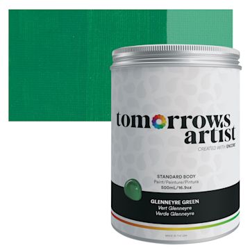 Open in modal - Tomorrow's Artist Eco-Friendly Standard Body Acrylic Paint - Glennerye Green, 500 ml jar and swatch