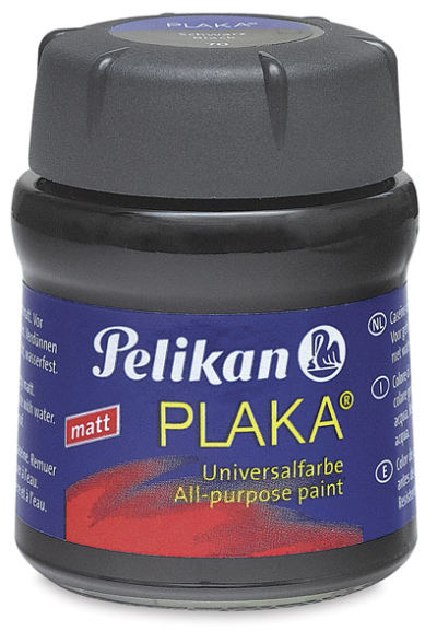 Pelikan Plaka Paint - Front view of Black Plaka bottle
