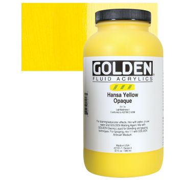 Golden Fluid Acrylics - Hansa Yellow Opaque, 32 oz, Jar with Swatch