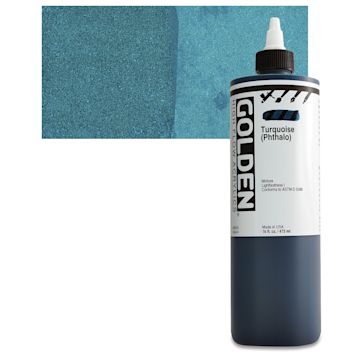 Open in modal - Golden High Flow Acrylic Paint - Turquois (Phthalo), 16 oz bottle and swatch