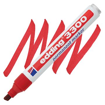 Open in modal - Edding Permanent Marker - Red, 3300, Chisel Nib, 1-5 mm marker and swatch