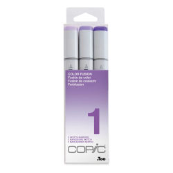 Copic Sketch Markers, Set of 3. Color Fusion 1 set. Front of package, light to dark lavender colors.