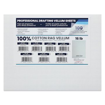 Open in modal - Pacific Arc Gridded Drafting Vellum Pack - 8 x 8 Grid, 8-1/2" x 11". Pkg of 100, packaging
