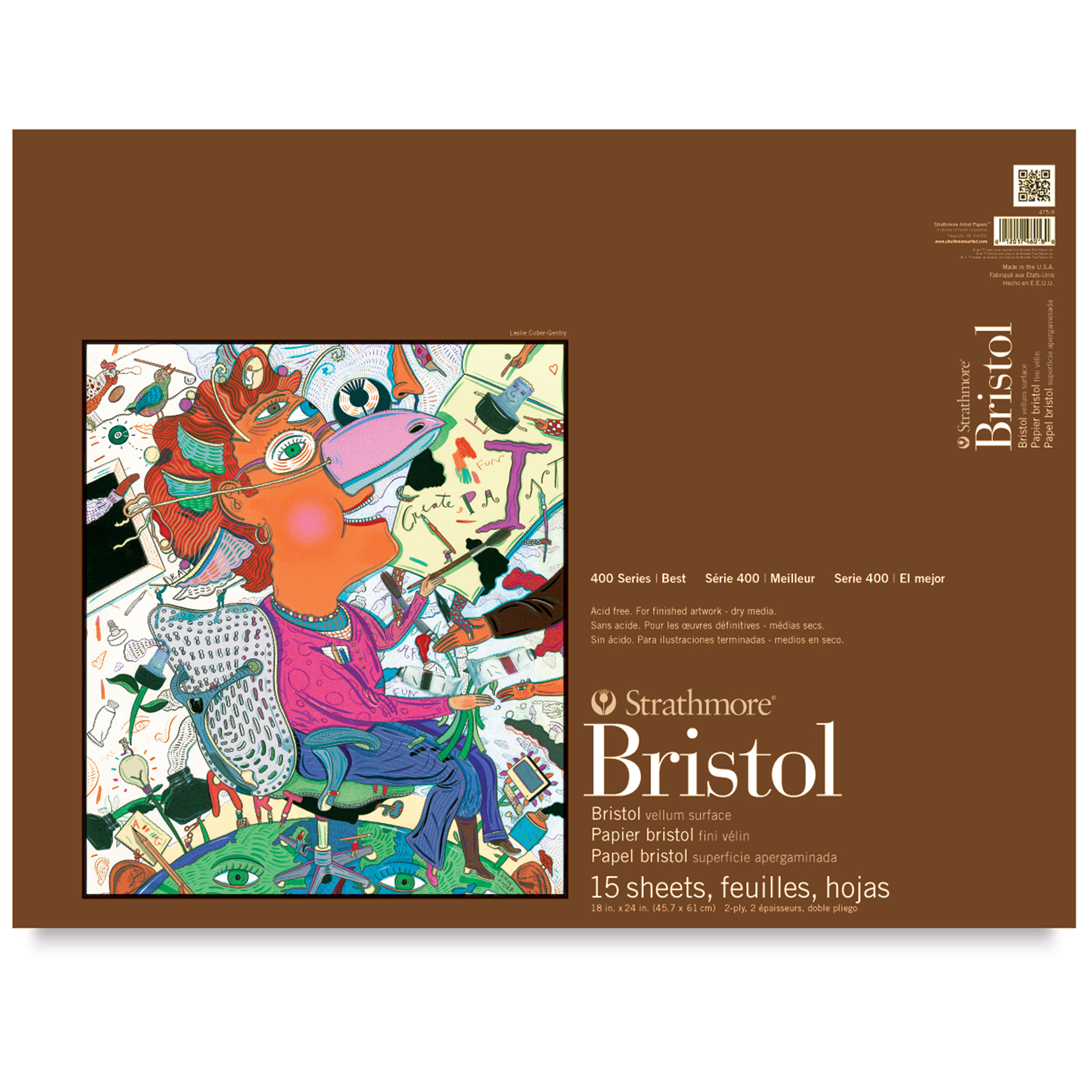 Strathmore 400 Series Bristol Paper Pad, Smooth, Tape Bound, 9x12 inches,  15 Sheets (2-ply) - Artist Paper for Adults and Students - Markers, Pen and