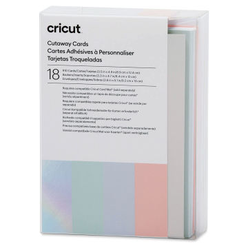 Cricut Cutaway Cards, Inserts, and Envelopes - Pastel, Pkg of 18, front of the packaging. 