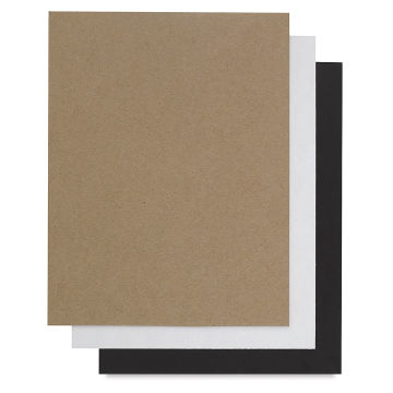 Grafix Chipboard Assorted Pack of 15 - Black, White, and Natural sheets of chipboard shown