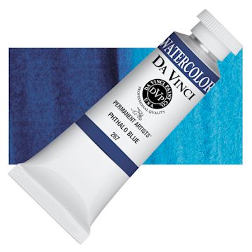 Open in modal - Da Vinci Artists' Permanent Watercolor - Phthalo Blue, 37 ml tube and swatch